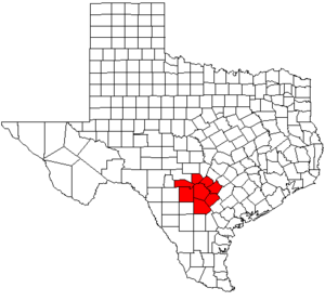 Map showing the location of the San Antonio-New Braunfels MSA