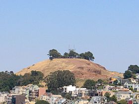 The Bernal Heights hill and microwave tower.