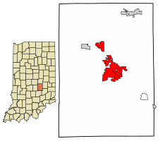 Location of Shelbyville in Shelby County, Indiana.