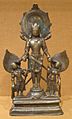 Vishnu with two attendants, Kashmir, 8th-9th century, brass with silver inlay, HAA