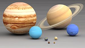 The eight planets of the Solar System (by decreasing size) are Jupiter, Saturn, Uranus, Neptune, Earth, Venus, Mars and Mercury.